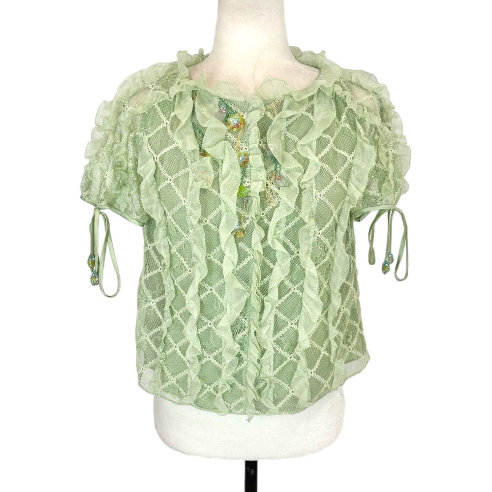 Charfen green ruffle blouse
